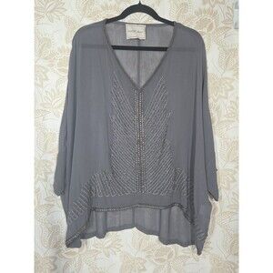 Anthropologie Beautiful Stories Bead Sheer Tunic Top SMALL Oversized Boxy Hi Lo